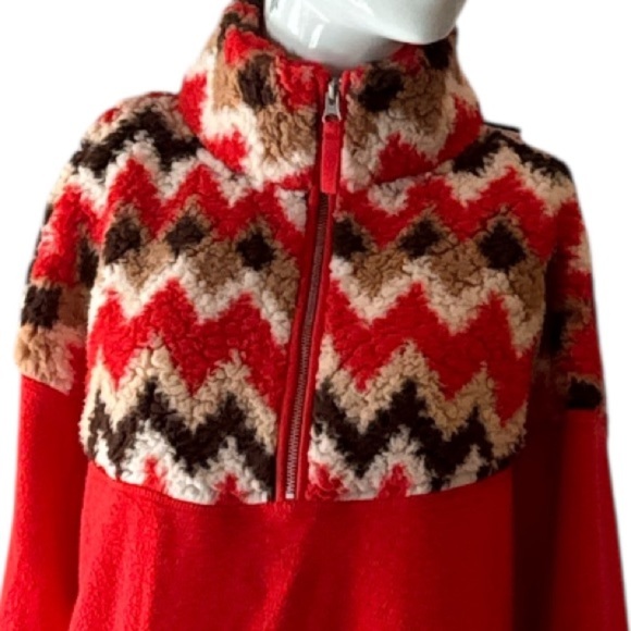 Aerie Hometown Holiday Red Chevron Sherpa Fleece Quarter Zip Sweatshirt Size L - Picture 4 of 13